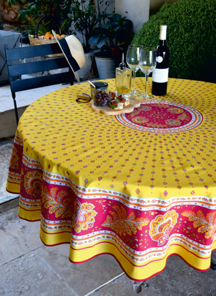 Round Tablecloth Coated (Mirabeau. Yellow/red) - Click Image to Close